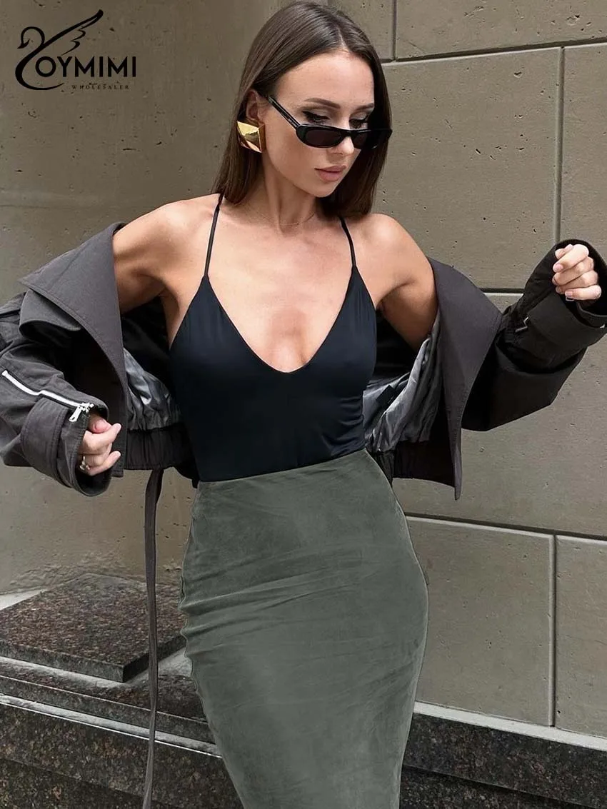 Oymimi Fashion Green Slim Skirts For Women Elegant High Waisted Mermaid Skirts Casual Solid Floor-Length Skirt Female Clothing