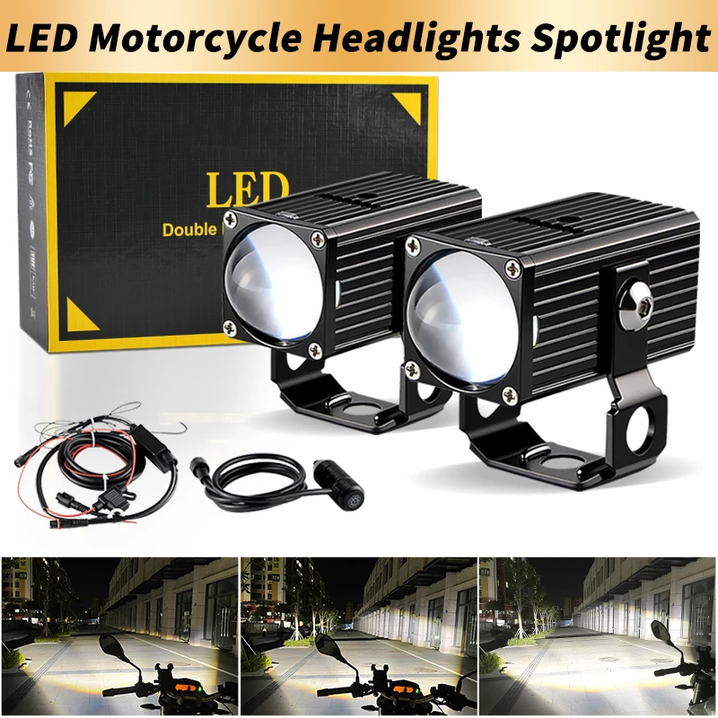 1Set Motorcycle Additional LED Headlight White High Low Beam Spotlight Assembliy Canbus Fits For Motocycle Universal Lights 60W