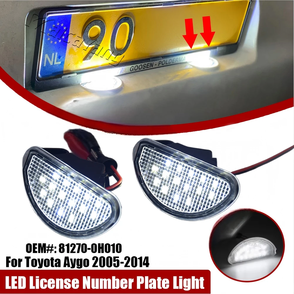 2 Stück 12V Weiße LED-Kennzeichenbeleuchtung für Toyota Aygo 2005 2006 2007 2008-2014 OEM # 81270-0H010