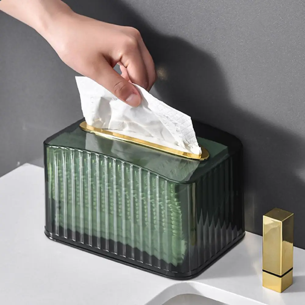 Practical Striped Design Tissue Organizer Built-in Spring Creative Home Living Room Multifunctional Tissue Box Organization