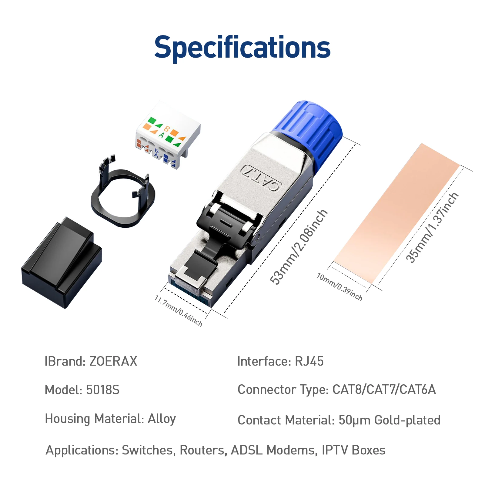 ZoeRax RJ45 CAT8 CAT7 CAT6A Werkzeugloser Ethernet-Kabelstecker, geschirmter 40/10 Gbit/s Netzwerkkabelstecker für 22~24AWG STP LAN-Kabel – Detail 6