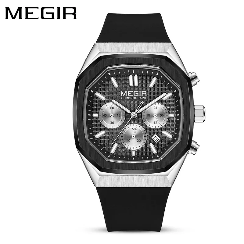 Square Men's Multifunction Chronograph Wristwatch with Calendar Luminous Irregular Shape Pin Buckle and Sporty Fashion