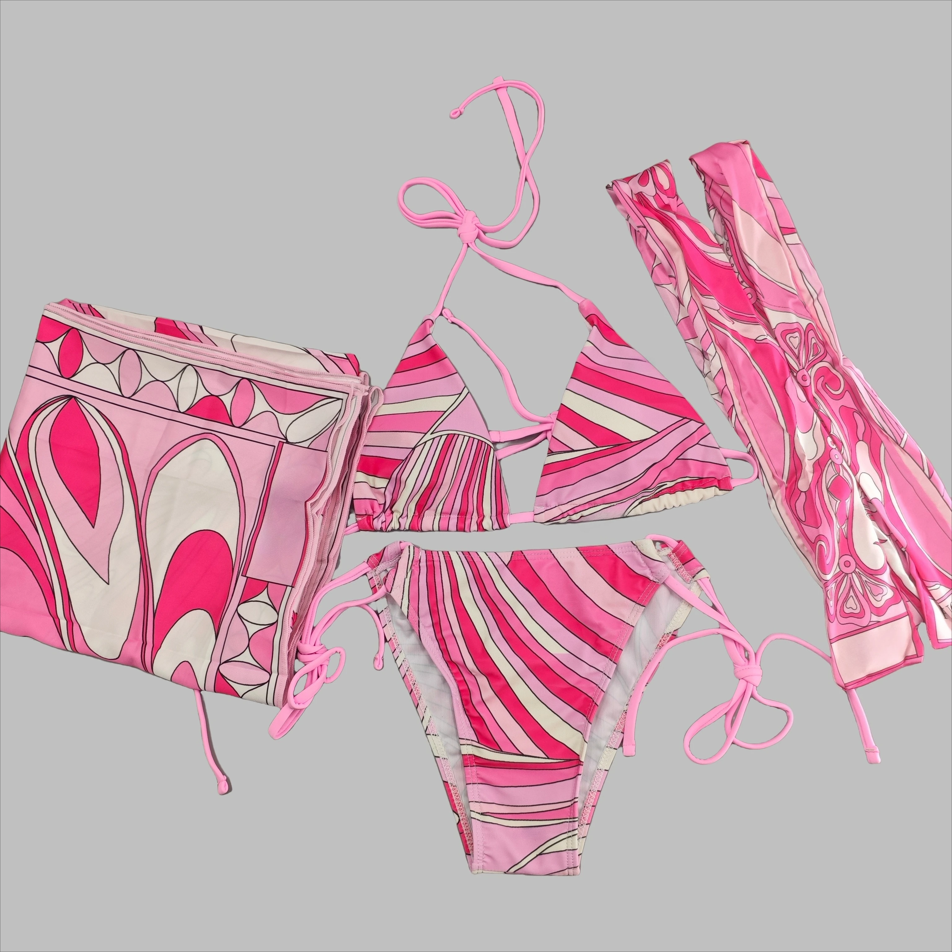 Set Bikini Jenama Klasik Wanita Pink