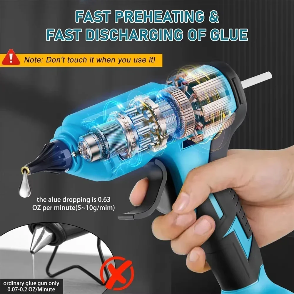 100W Cordless Hot Melt Glue Gun, 280°C Rechargeable Glue Gun with 10Pcs 11mm Glue Sticks, Compatible with Makita 18V Battery