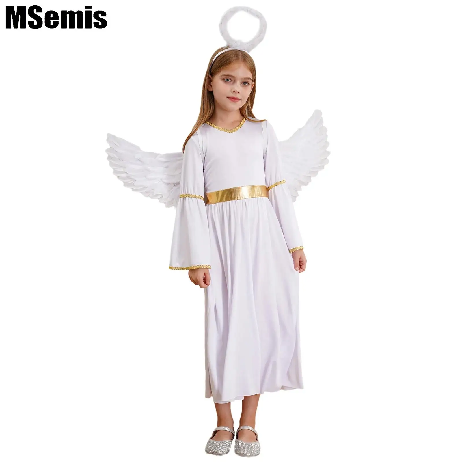 

White Angel Greek Princess Gostume Girls Halloween Fairy God dess Cosplay Dress with Wings Outfits Carnival Party Fancy Dress Up