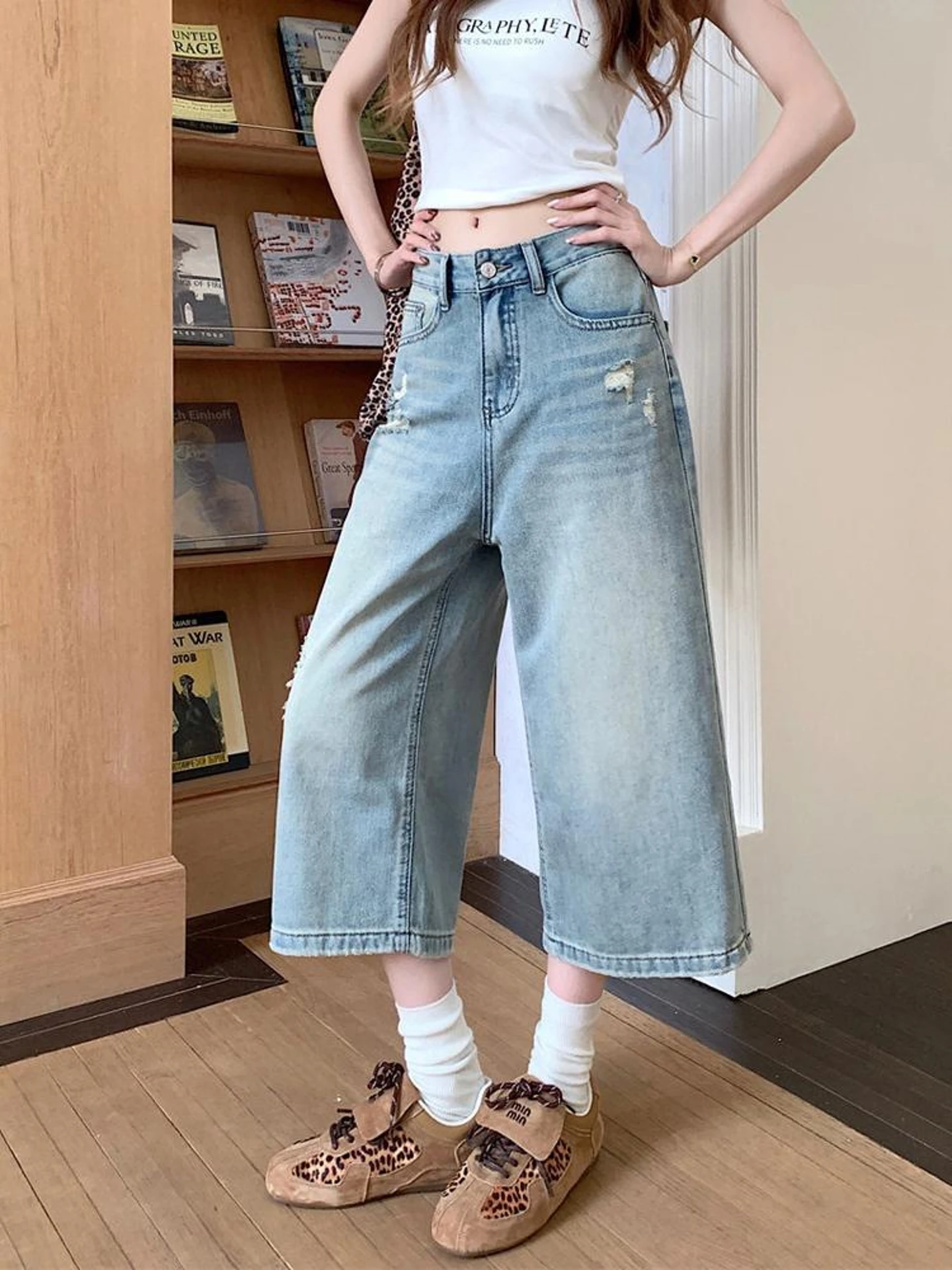 

Retro Sle High Waist Straight Leg Jeans Women's 7/8 Length Waed Faded Blue Denim Spring 2026 Spring New plus Size