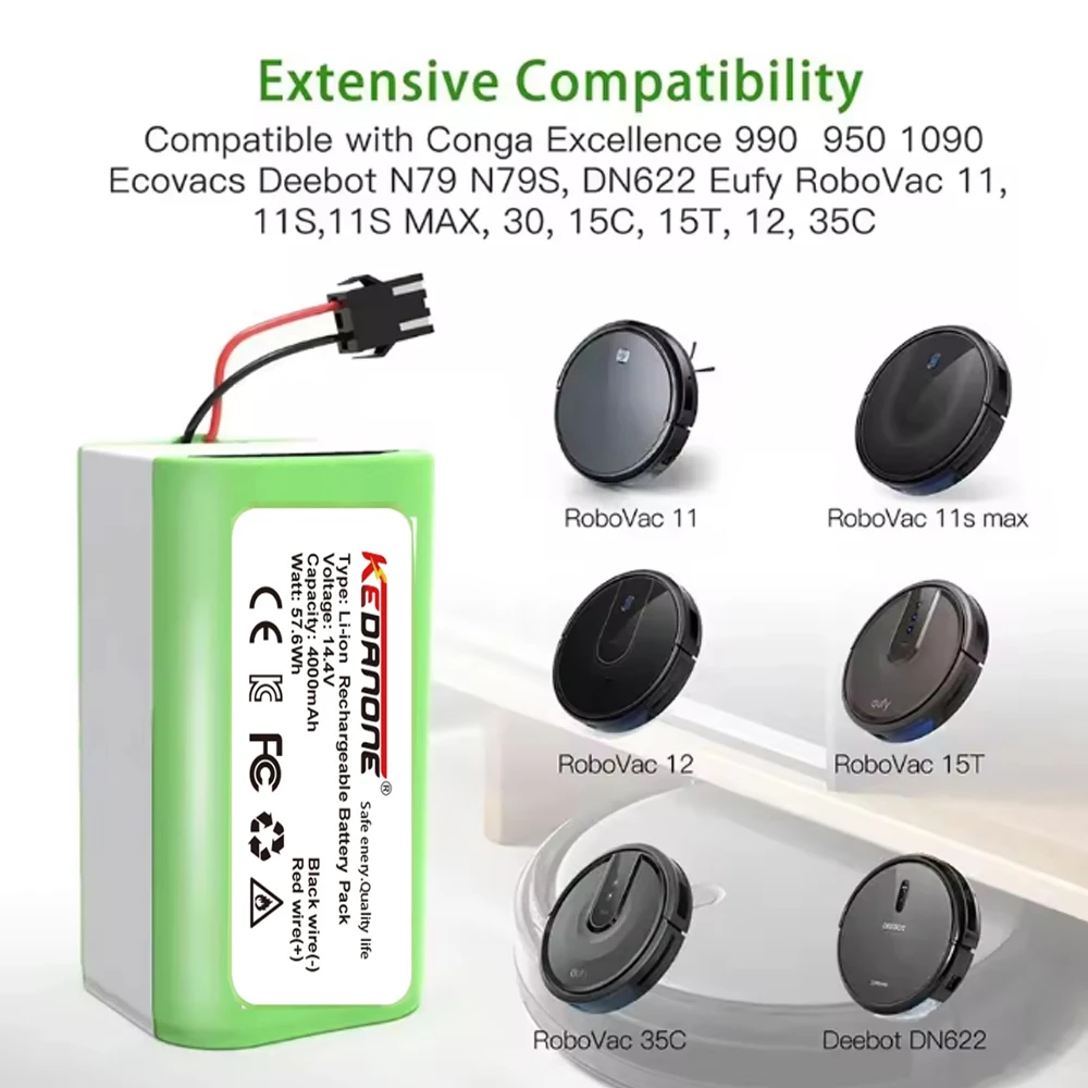 

Original 14.4V 2600mAh Replacement Battery for Conga Excellent 990 1090 1790 1990 Deebot N79S N79 DN622 Robovac 11 Tesvor X500