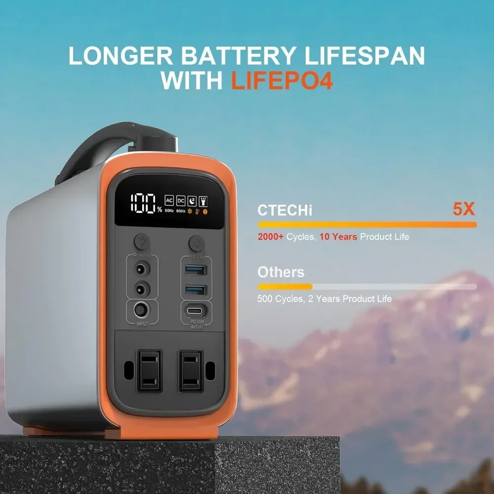 320Wh Lifepo4 Portable Power Station, solar Generators 200W Emergency Power Supply for Camping, Travel, CPAPand Emergency