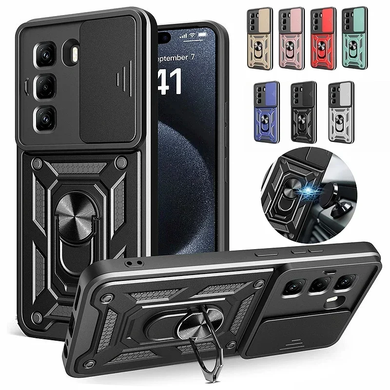 

Funda Magnetic Car Holder Ring Case For infinix Zero 40 Camon 30S Pro itel S25 Ultra Hot 50 Pro 4G 5G 50 Pro+ Slide Lens Cover