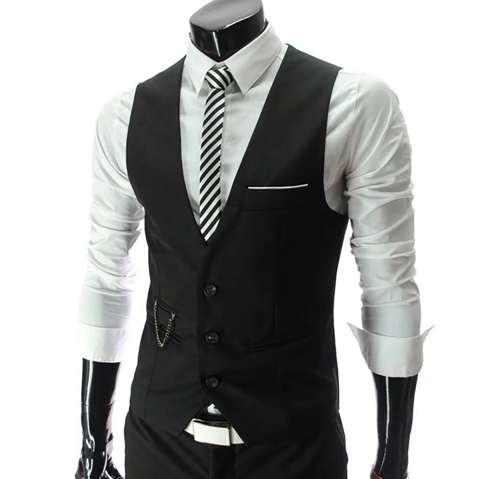 Men Formal Waistcoat Vest Business Solid Single Button Vest Gilet Fake Two-Pieces V Neck Casual Slim Vest Chalecos Para Hombre