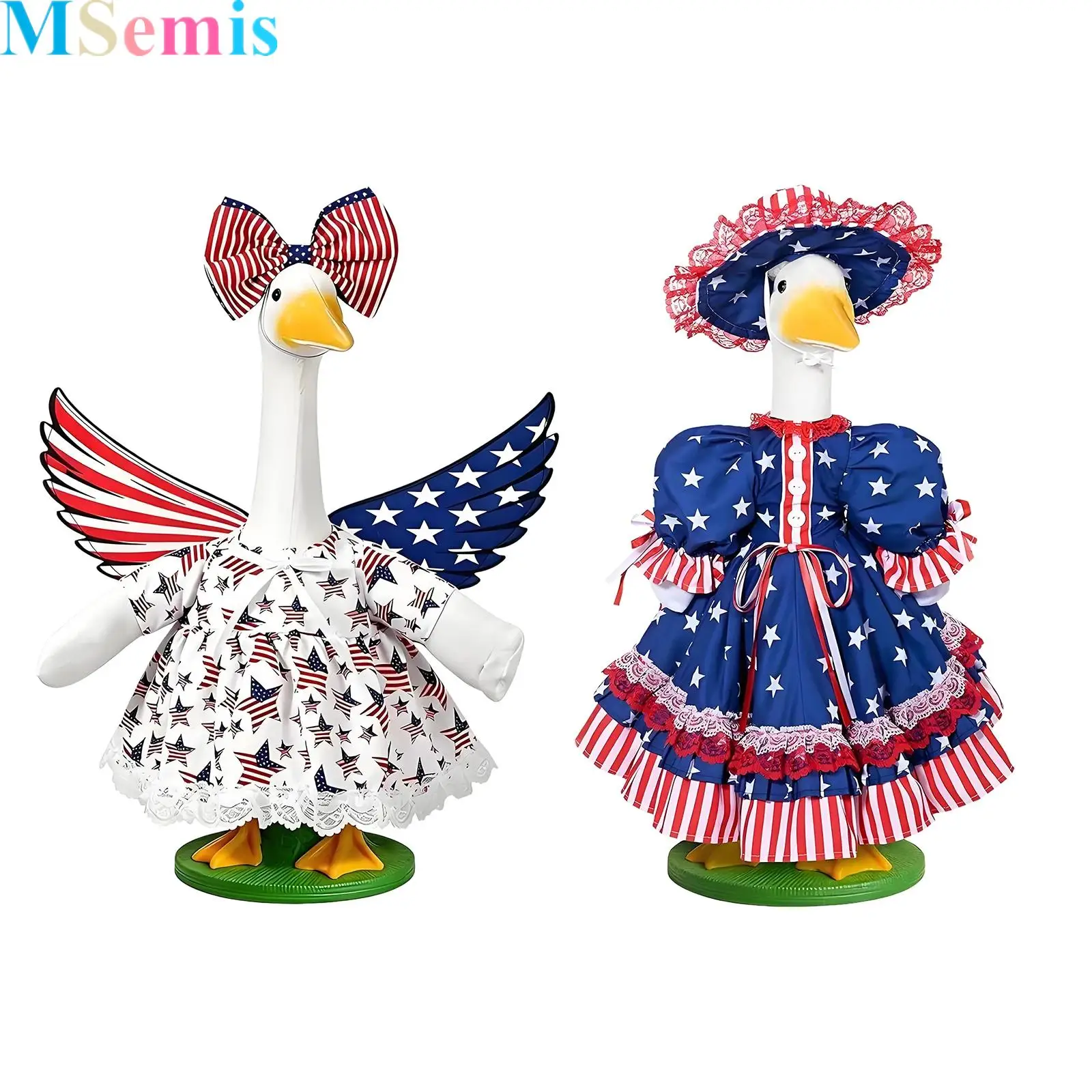 

Patriotic Porch Goose Outfits Star-patterned Striped Dress with Headwear for 4th of July Independence Day Outdoor Garden Yard