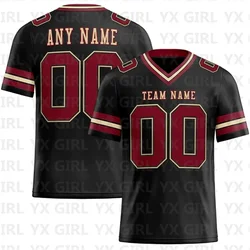 Black Crimson-Cidade ou Malha Autêntico Futebol Jersey, V-Neck T-shirt, Nome da equipe personalizada, Nome personalizado, Você Número Nome