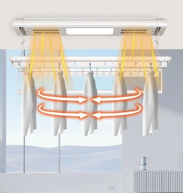 

Smart Electric Heating Clothes Drying Rack With Remote Control Dual-Rod Automatic Retractable Rod For Indoor Use