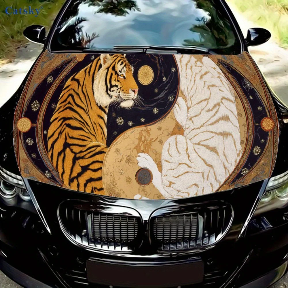

Classic Tigers in a Yin - Yang Design Car Hood Sticker, Personalized & Trendy Auto Art Decal, Self-adhesive Waterproof Car Exter