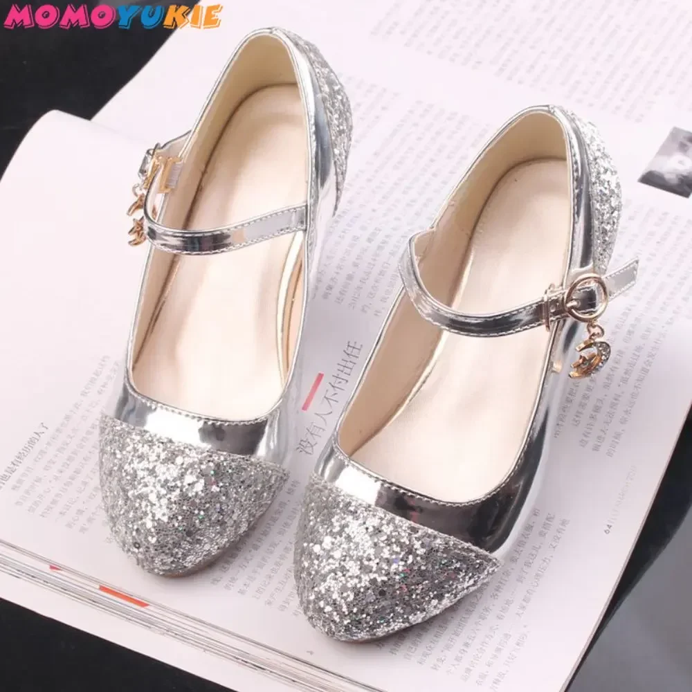 Fashion Bow-knot Kids Flats Glitter Shoes ForGirls Dress Wedding Party Dance Shoes For Girls Casual Shoes Heel Princess Sandals