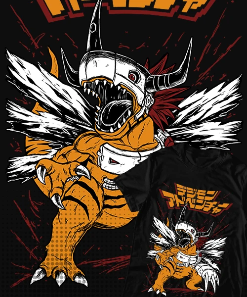 Anime T Shirt Japanese unisex Digimon Metalgraymon Posición Batalla