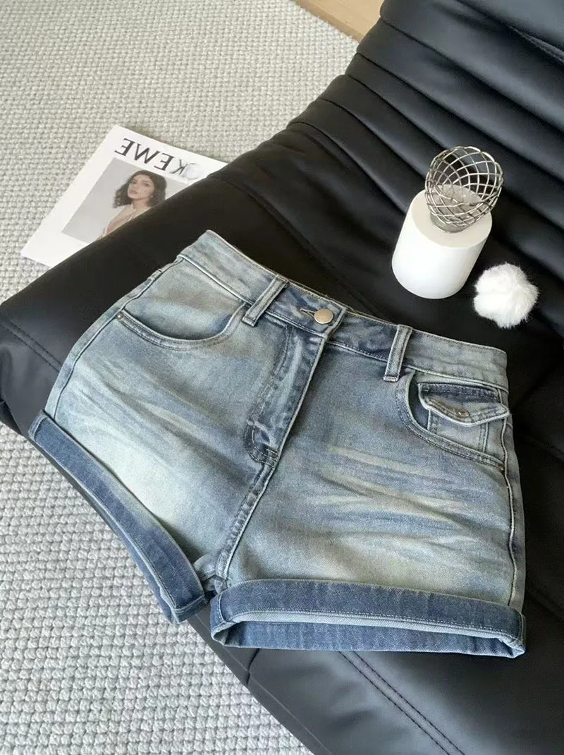 American Vintage Denim Shorts Summer High Waist Streetwear Skinny Jean Short Woman Y2k Sexy Hot Girl Tight Shorts Mujer