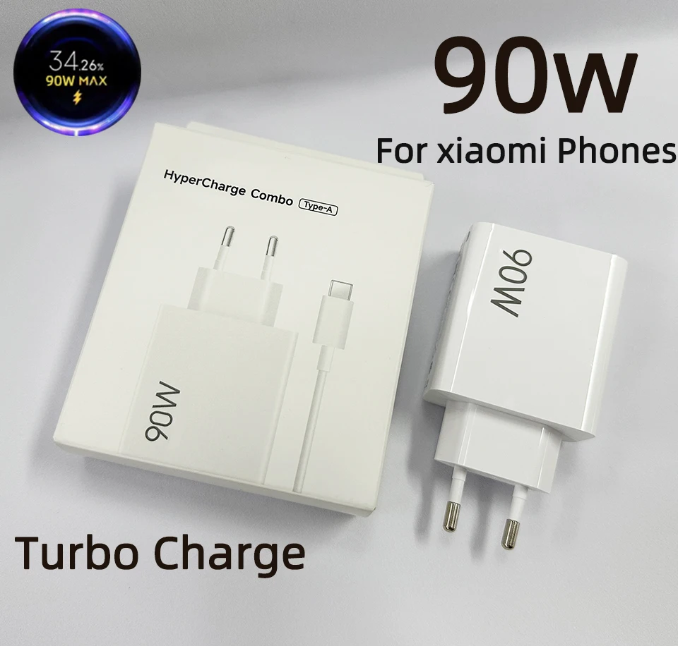 

Для Xiaomi USB-зарядное устройство 90 Вт EU Turbo Fast Charge Адаптер питания для Xiao Mi 15 14 13 Ultra 13t Pad 6 Redmi Note 12 11 Poco F8 X7