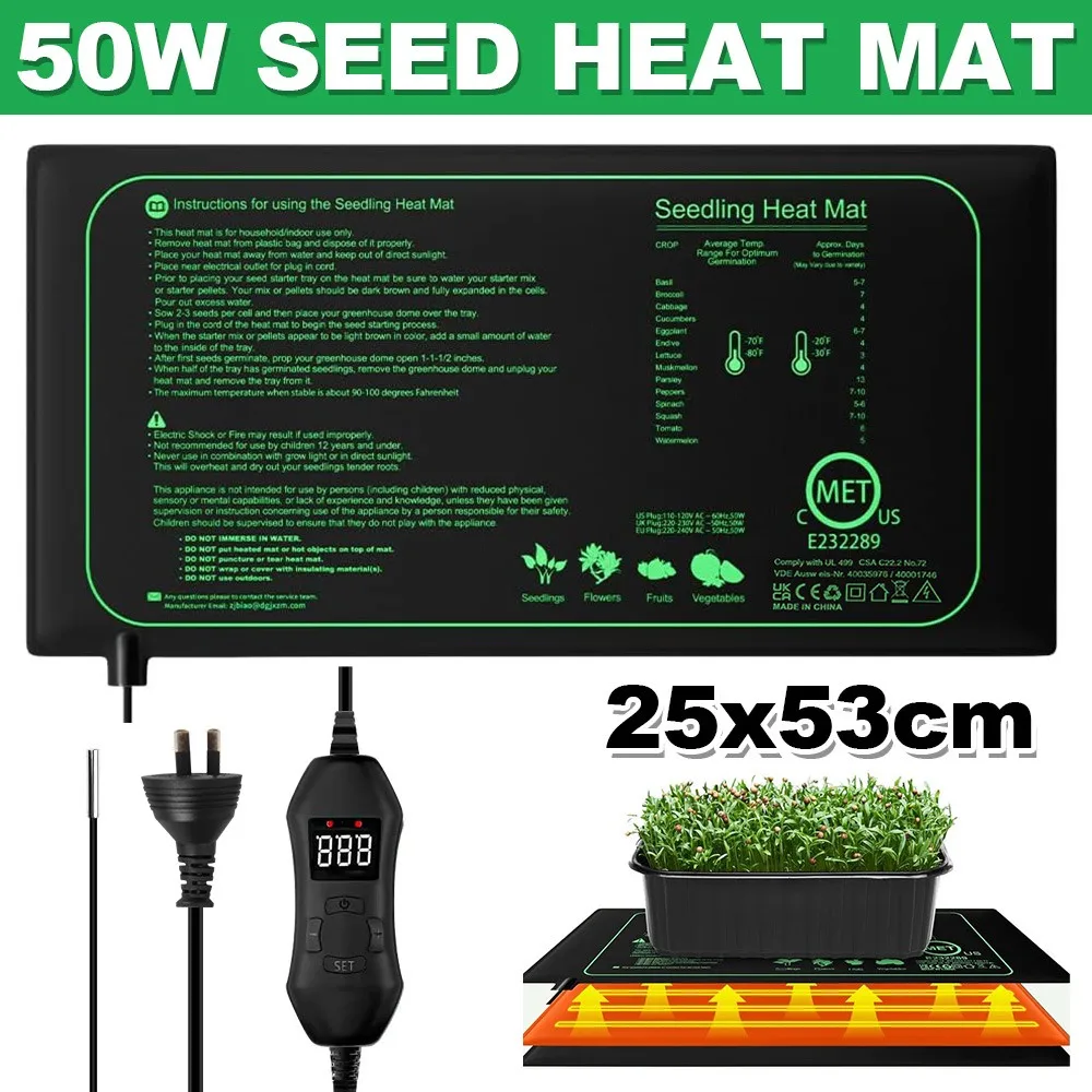 50W Seedling Heating Mat With Temperature Controller Heat Pad Thermostat For Plant Propagation