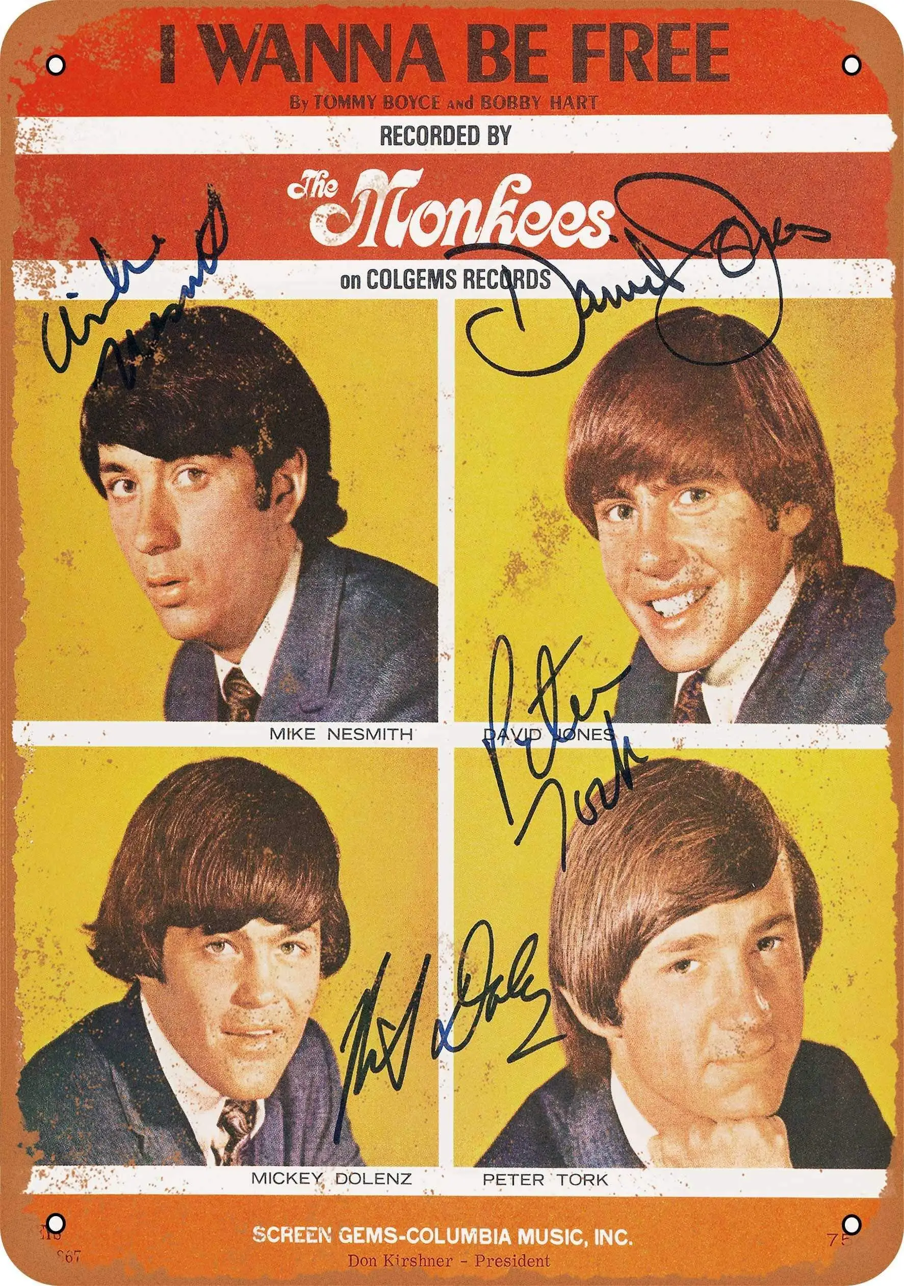 12 x 8 inches Metal Vintage Funny Tin Sign 1966 The Monkees I Wanna Be Free sign
