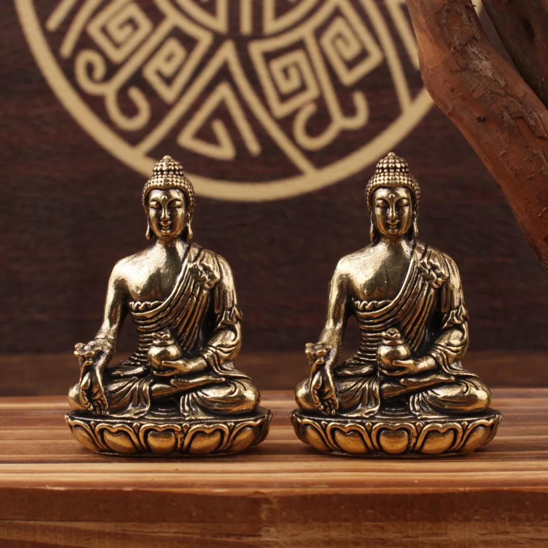 Brass Guanyin Bodhisattva Buddha Pharmacist Buddha Statue Small Ornament Sitting Buddha Bronze Crafts Desktop Small Ornament