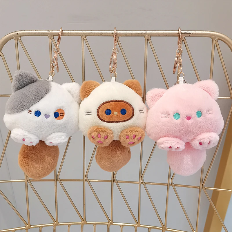 LLavero de gato chirriante hecho a mano, muñeco de peluche, bolso escolar, llavero colgante, accesorio de moda para regalo de mujer
