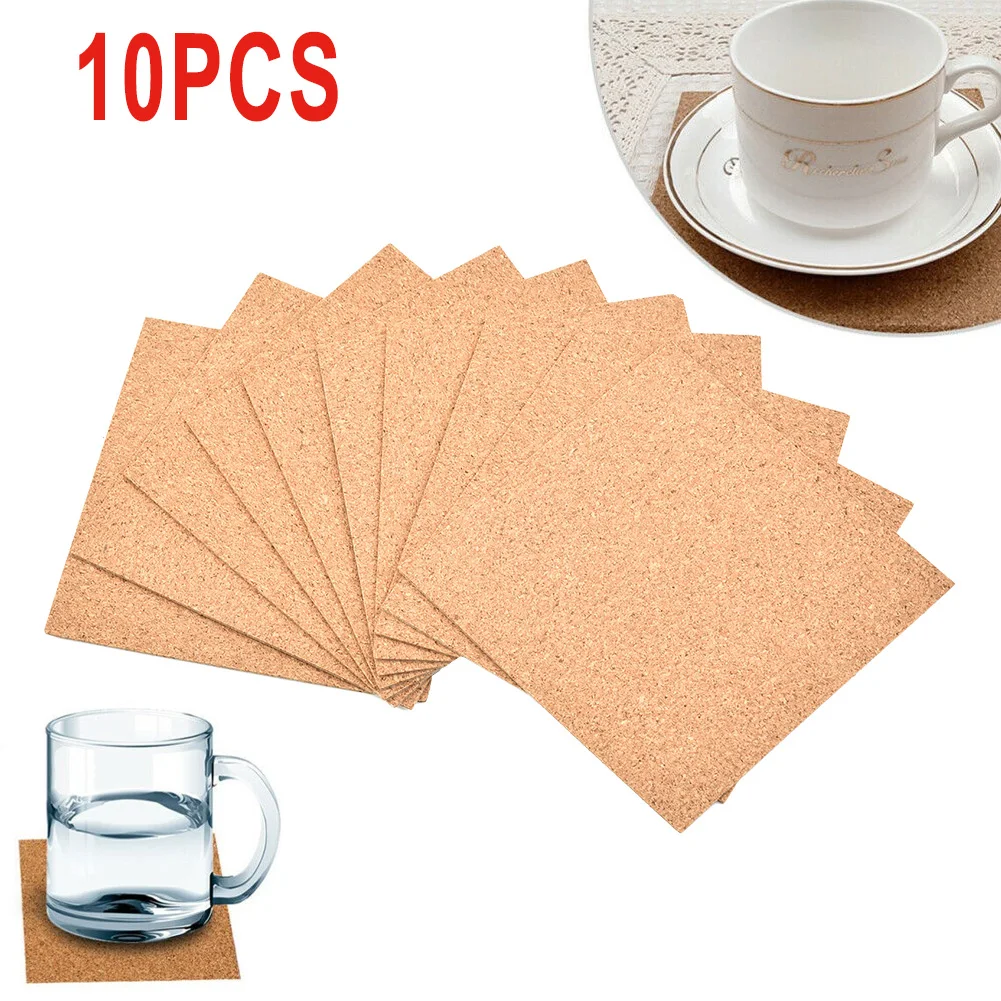 10Pcs Cork Coasters Square Cork Mat Self Sticker DIY Backing Sheet For Home Bar For Coasters And DIY Crafts Supplies 100*100*1MM