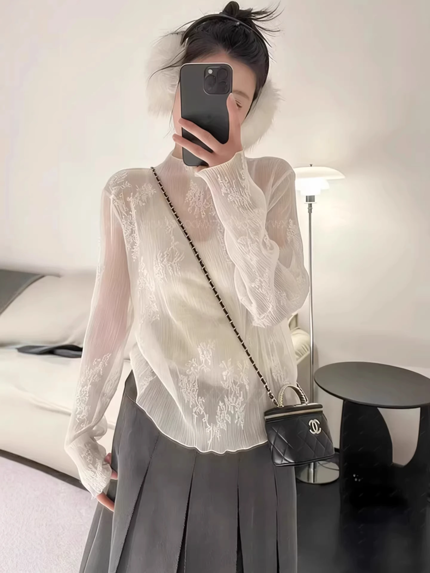 

Элегантная белая кружевная рубашка, женская свободная рубашка с длинными рукавами и воротником-стойкой, весенне-летний топ, дышащая верхняя одежда, повседневный стиль