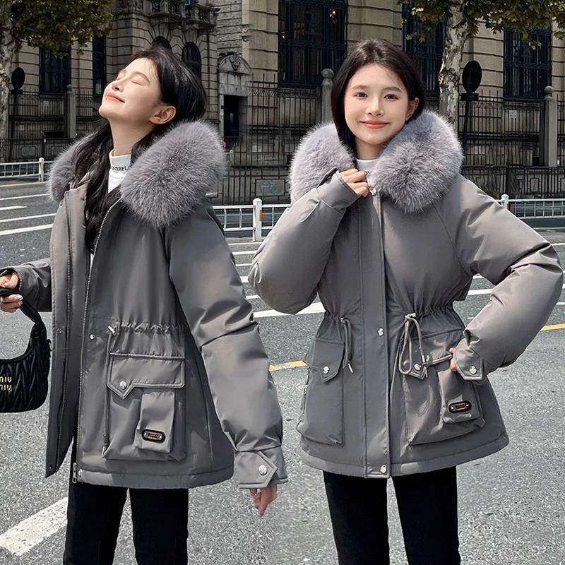 Padded Wool Liner Hooded Parka for Women, Fur Collar Jacket, Warm Snow Wear, Winter Clothes, Fashion Coat, New, 2024