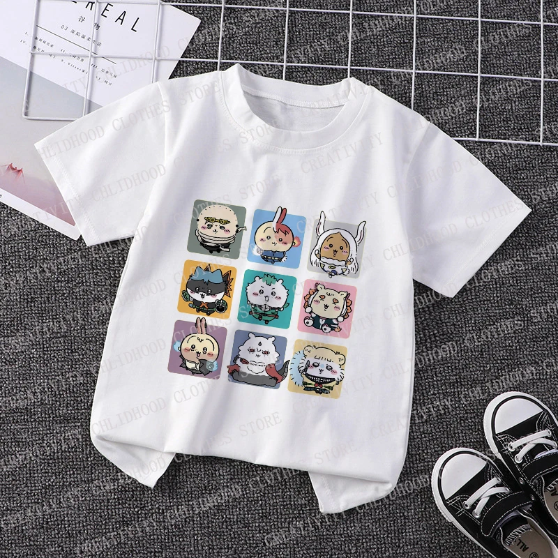 Chiikawa Children T-shirt Kawaii Usagi Hachiware T Shirt Cartoon Anime Tee Shirts Kid Boys Girls Casual Clothes Short Sleeve Top