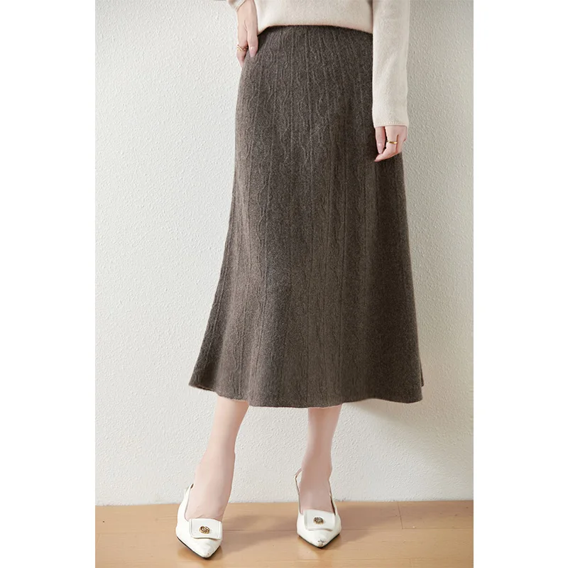 

Skirt 2024 Autunmn/Winter Loose Wool Skirt Casual Women's Dresses Elegant юбка 100% Wool Knitted Jumpers