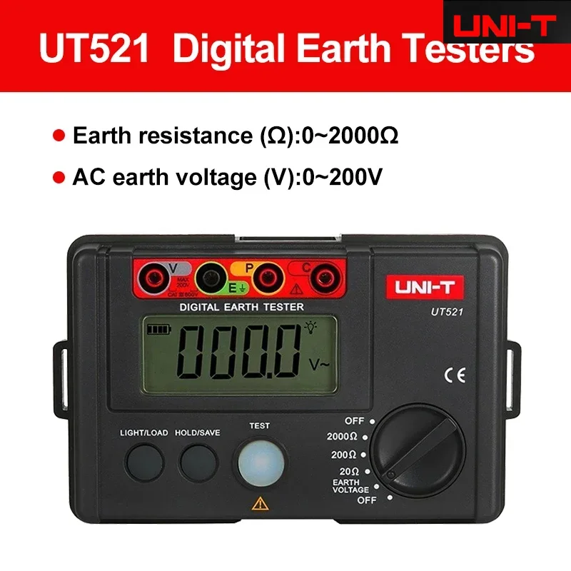 UNI-T UT521 UT522 Digital Earth Testers Grounding Resistance Meter Ohm Meter 2000Ω 4000Ω 2-wire 3-wire Testing Megometer