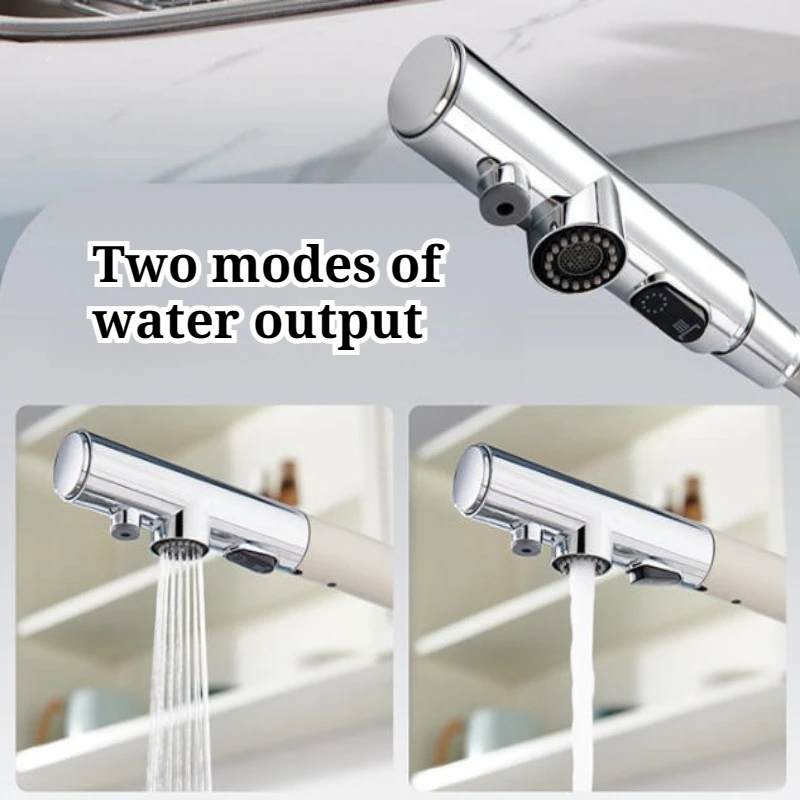 Cold Hot Water Multi Functional Pull-out Household Kitchen Bathroom Faucet Rotatable Durable Basin Faucets Bathroom Fixture