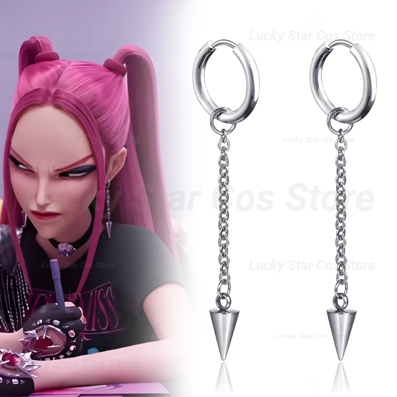 

Anime K-Pop Demon Hunters Mira Cosplay Earrings Gothic Tassel Chain Eardrop Rivet Pendant Hip Hop Ear Clips Jewelry Accessory
