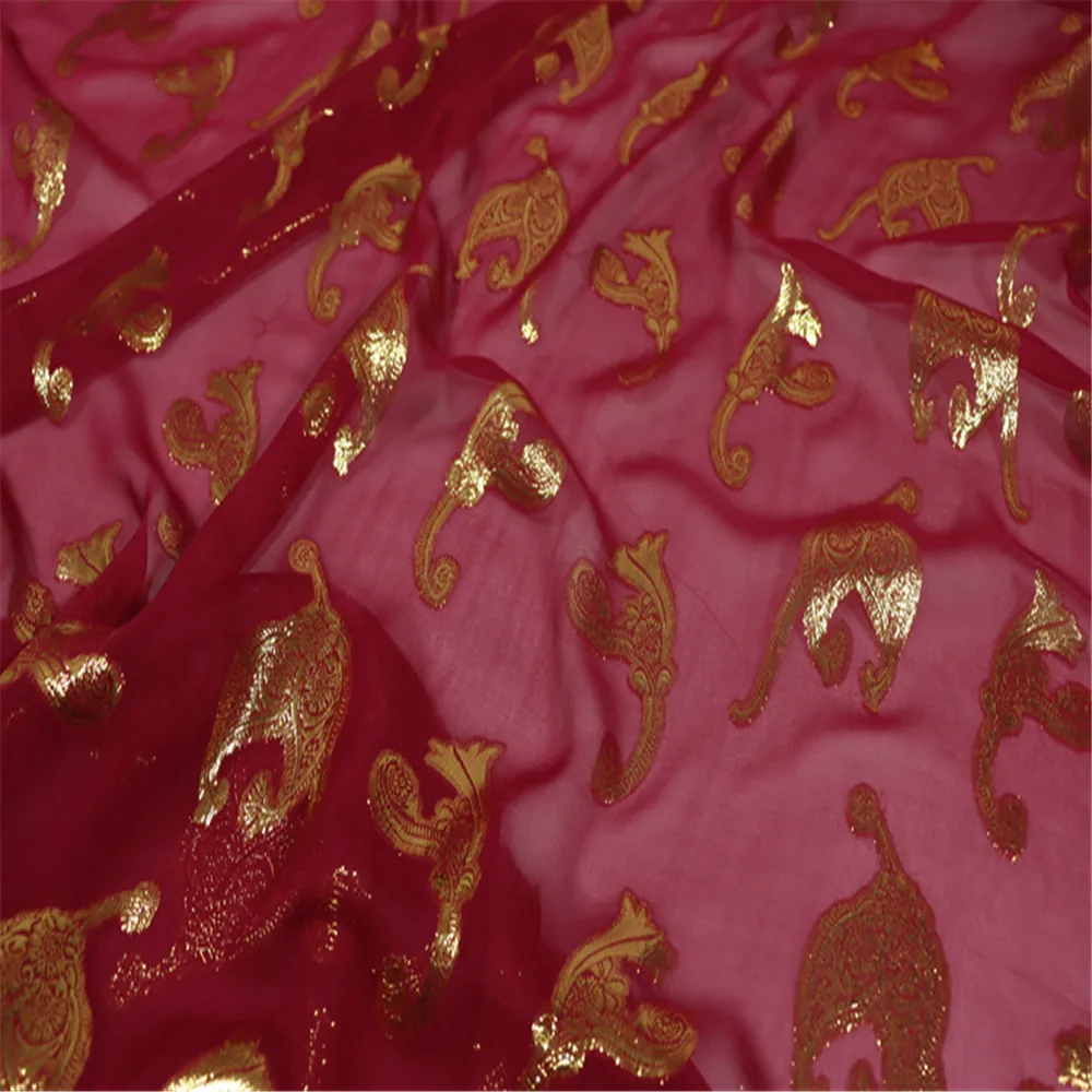 Luxury Mulberry Peace Silk Metallic Fabric Lurex Gold Paisley Shiny Soft for Women Formal Dress Apparel