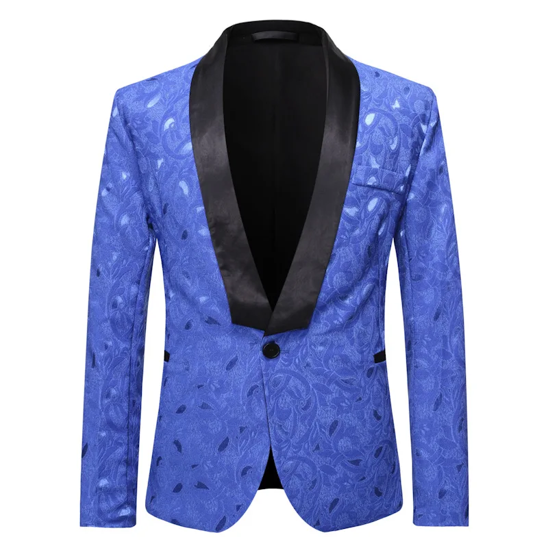 Men's jacquard green fruit collar suit, men's contrasting color dress, banquet wedding host jacket