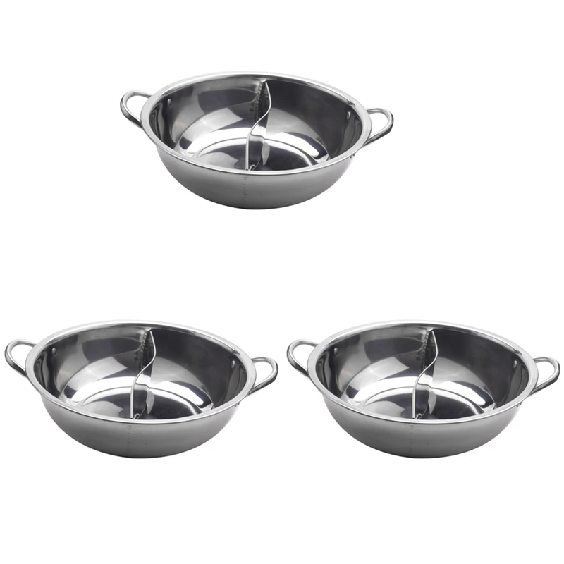 3 Pcs 28Cm Hot Pot Twin Divided Stainless Steel 28Cm Cookware Hot Pot Ruled Compatible Soup Stock Pots Home Kitchen