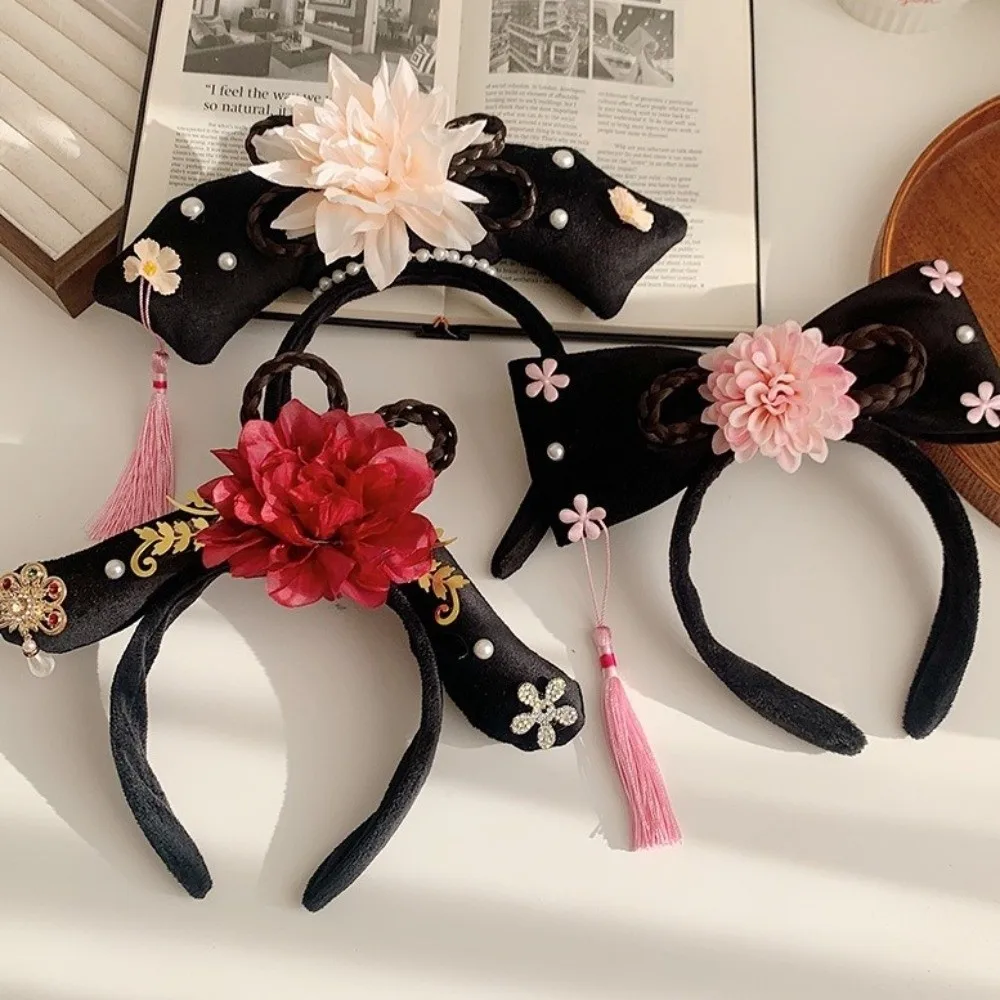 

Retro Rhinestone Ancient Style Headwear Pearl Flower Hanfu Hair Hoop Antique Cloth Chinese Style Headband Festival