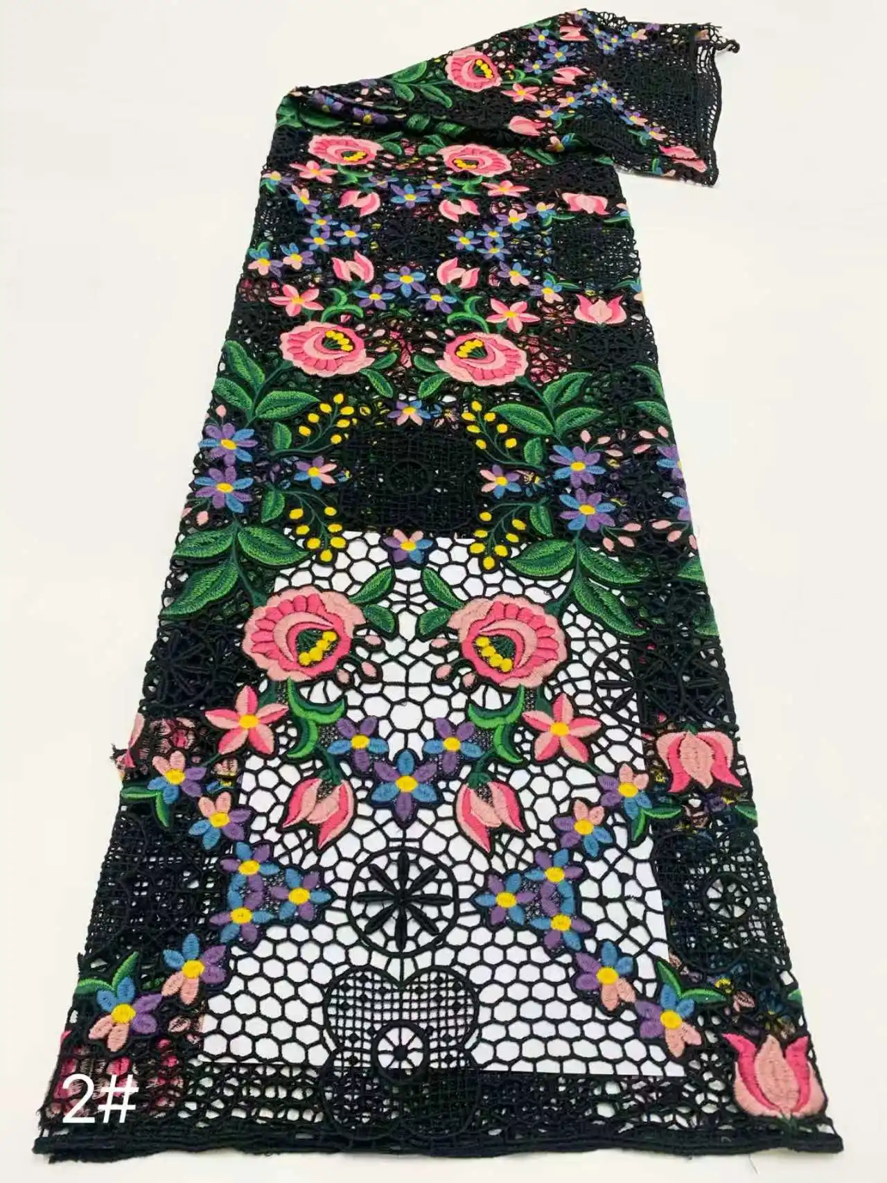 Luxury Guipure Cord Lace Fabric-2025 Premium Nigerian Embroidered Bridal Material  Black Water-Soluble For Wedding Party Hm117-1