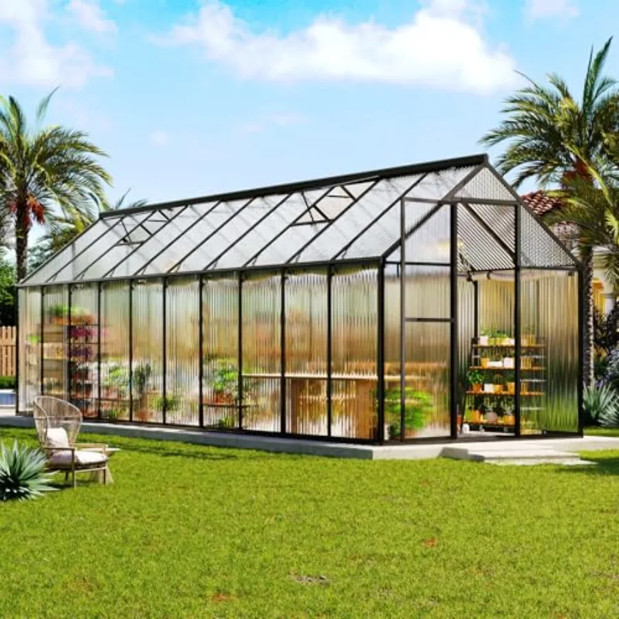 Feet Walk-in Polycarbonate Greenhouse with 2 Top Windows