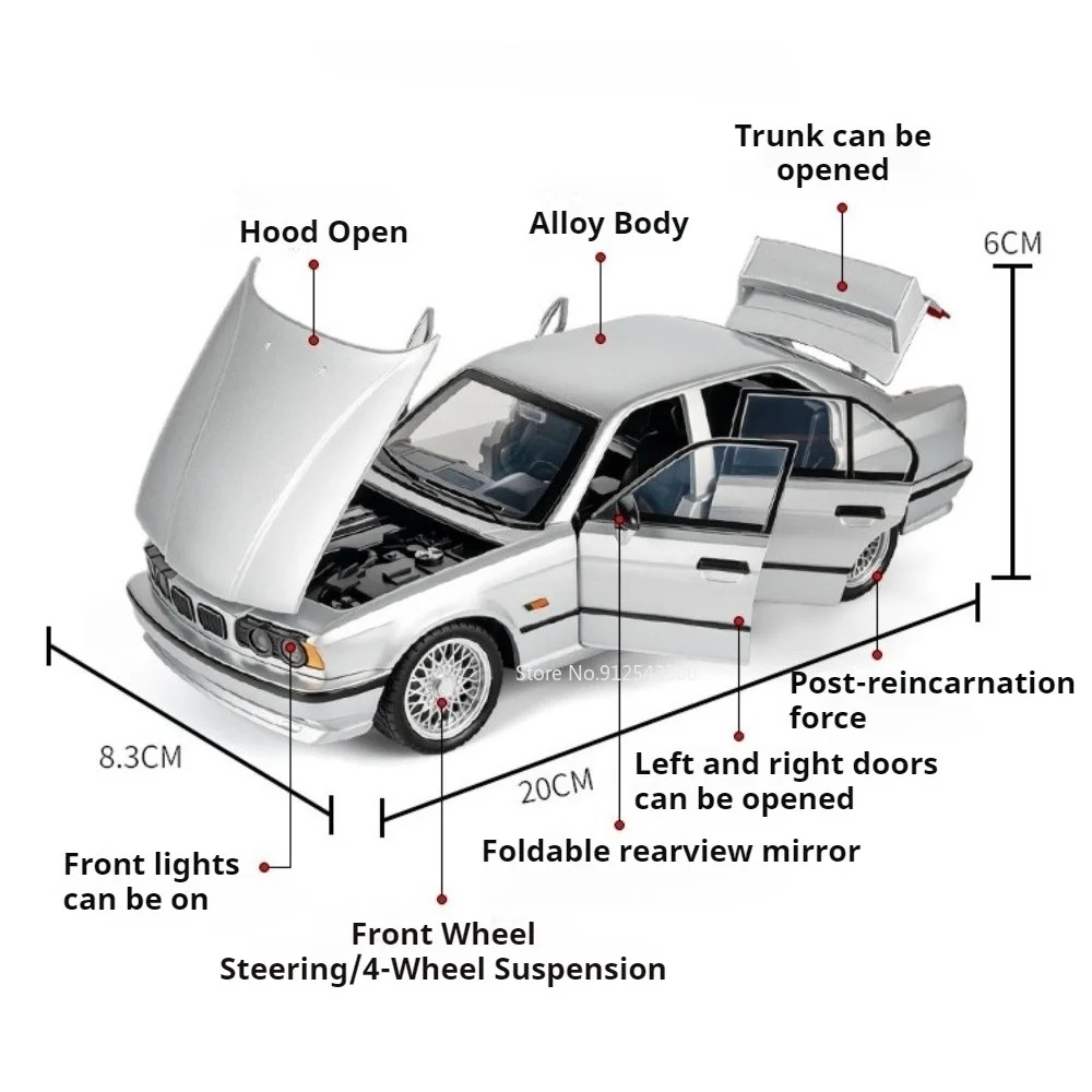 1:24 Scale M5 M4 Sports Car Model Toy Metal Diecast Wheel Steering Doors Opened Models Miniature Toys Table Top Decoration