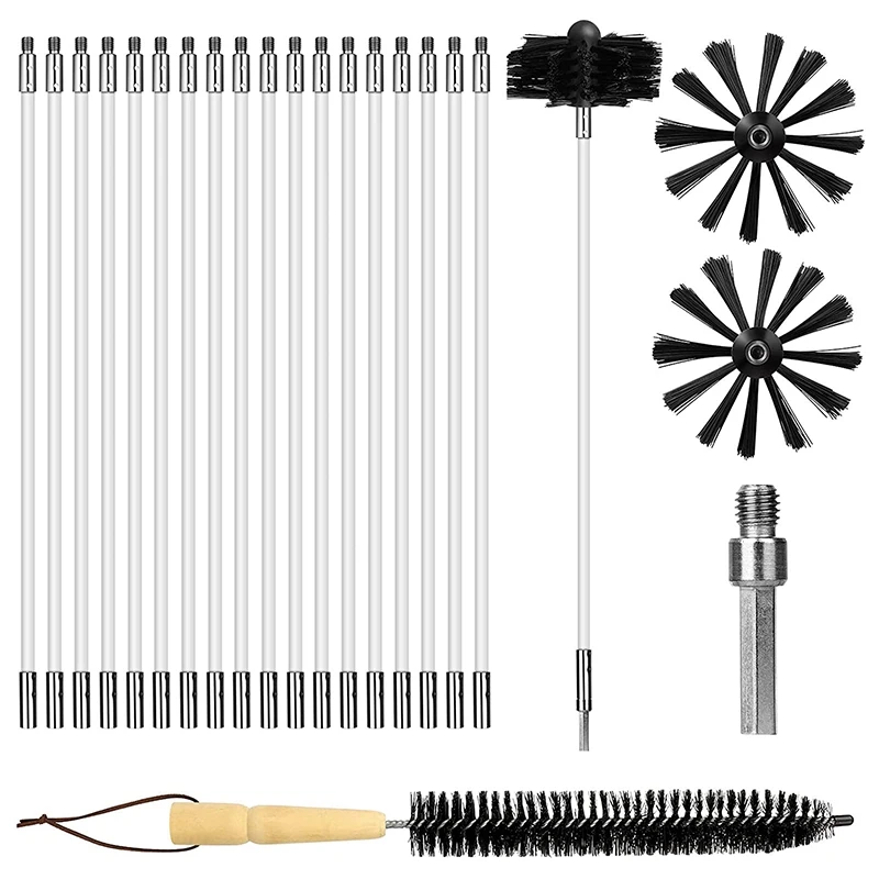 

22 PCS Chimney Cleaning Brush,Duct Vent Cleaning Set With 18 Nylon Rods,For Fireplace/Dryer Vent /Sewage Pipe/Fume Hood