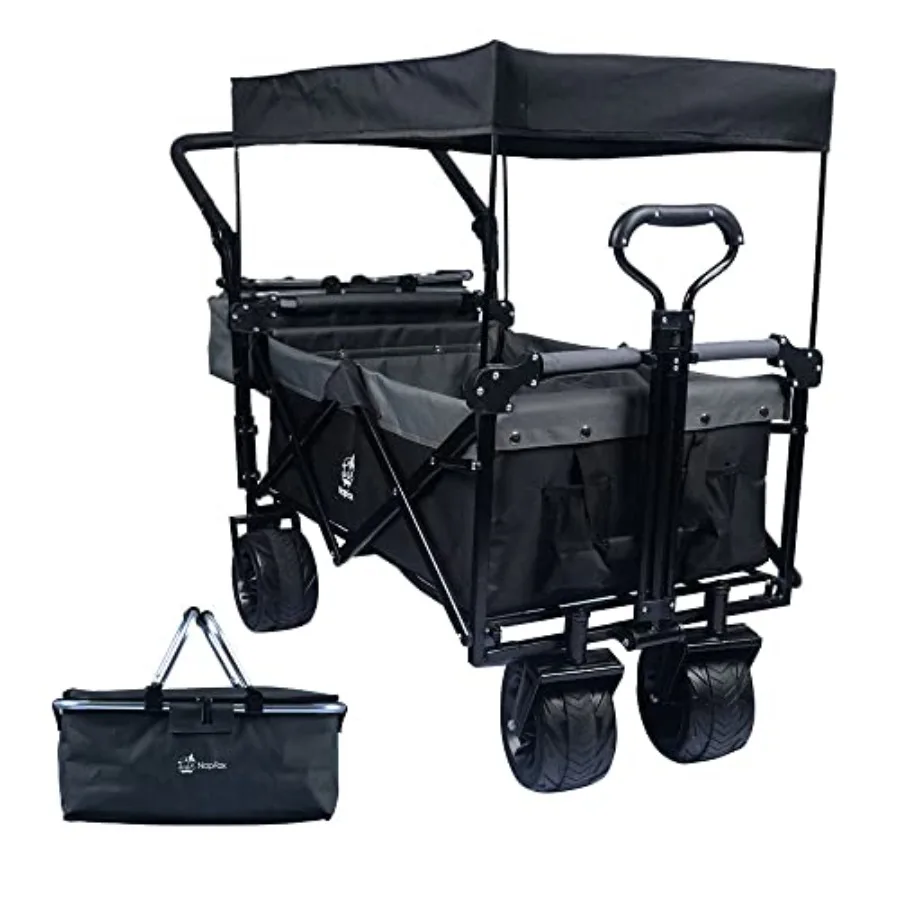 Beach, camping, garden utility cart: heavy-duty steel, black, 250lbs capacity, collapsible with removable canopy, 4 all-terrain