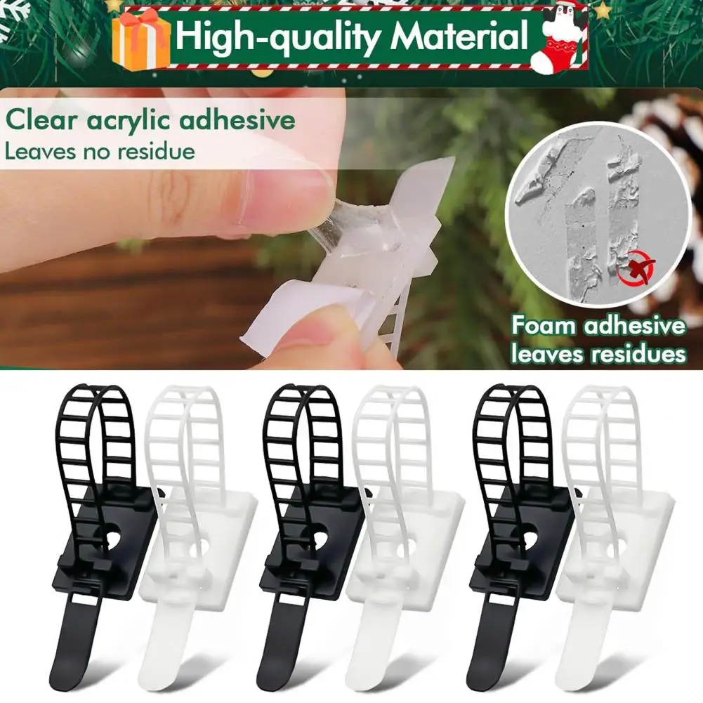 24/48Pcs Cable Clips Self Adhesive Mount Wire Clamps Line Tie Fixed Garland Hooks Ties Christmas Stocking Holder Adhesive Straps