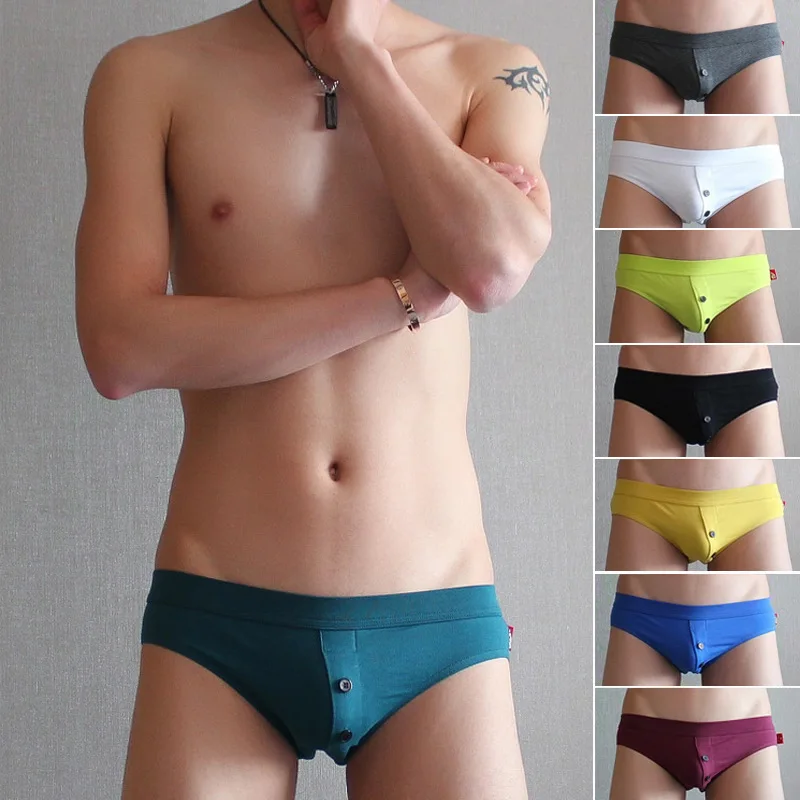

Youth U Convex Pouch Underwear Men's Low Waisted Cotton Breathable Slim Button Solid Color Sexy Brief Pants Gays Bottom Lingerie