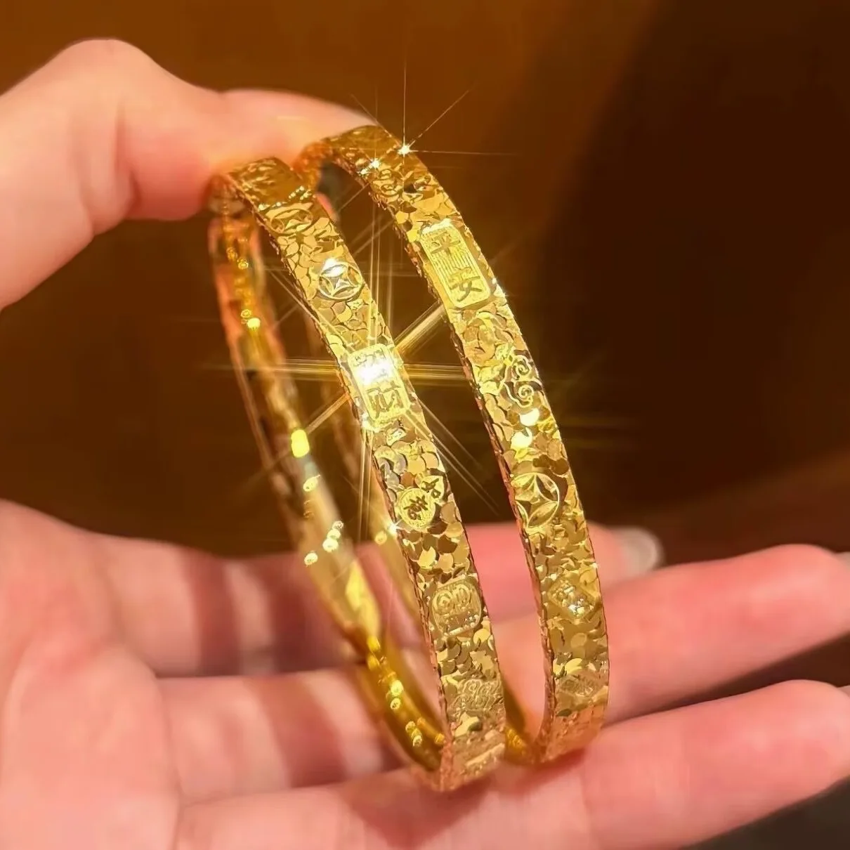 

Luxury 24K 9999 Pure Gold real gold Women's Three-sided Crushed Ice Bracelet