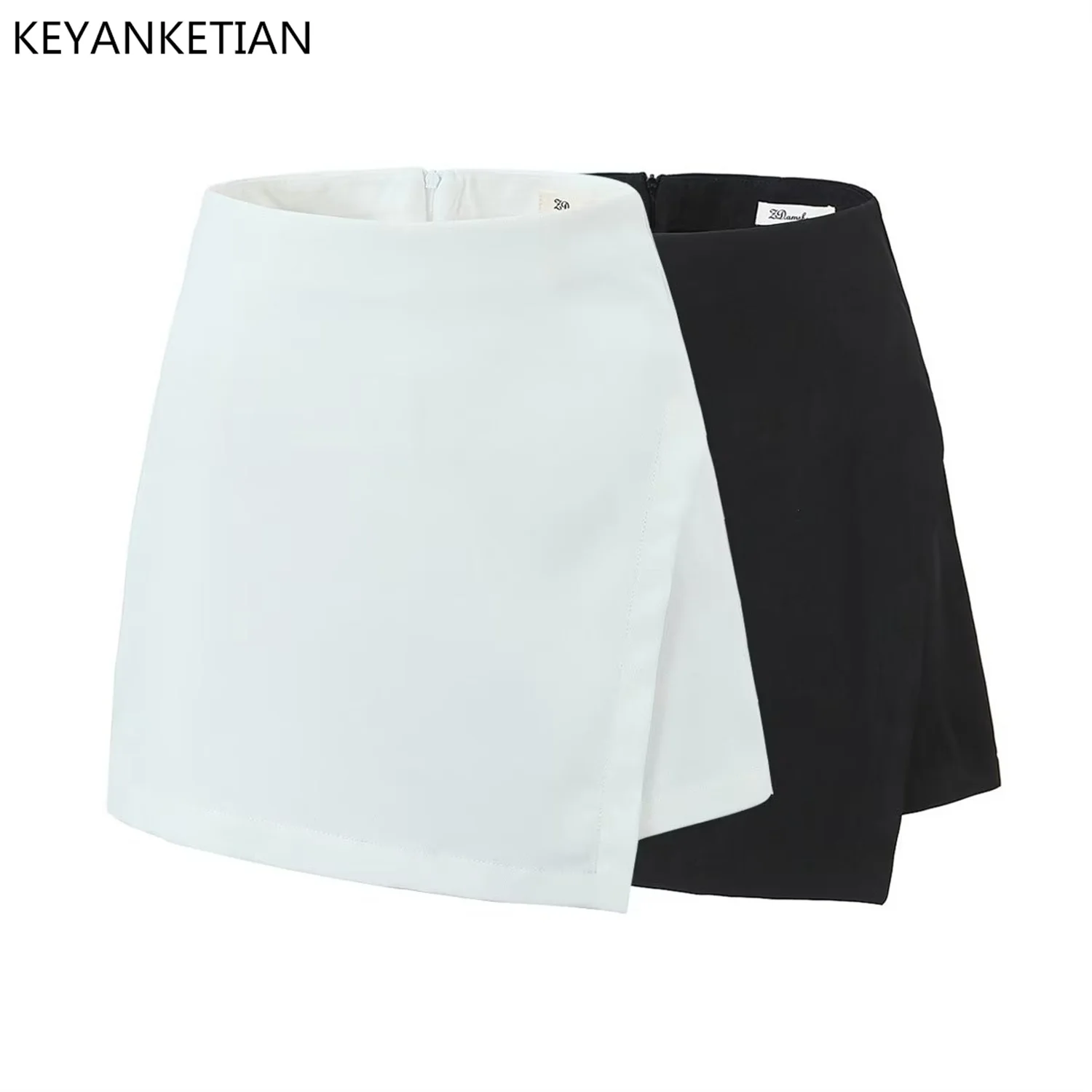 KEYANKETIAN Summer New Asymmetrical Zipper High Waist Solid Color Culottes Women's Commuting Style Thin A-Line Half Skirt