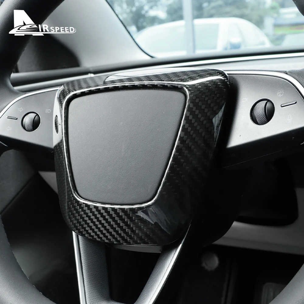 Real Hard Carbon Fiber Sticker For Tesla Model 3 Highland 2024 Car Steering Wheel Cover Interior Trim Accessories