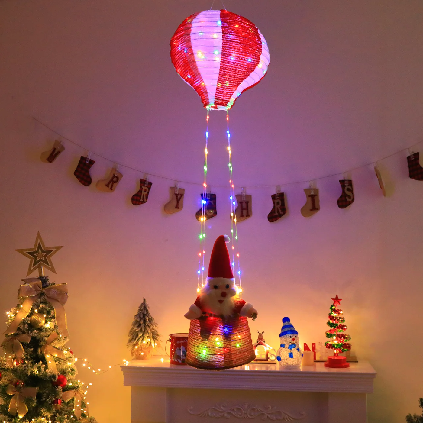Hot Air Balloon Santa Claus Indoor Decoration Atmosphere Creative Scene Decoration Leather Thread Light String