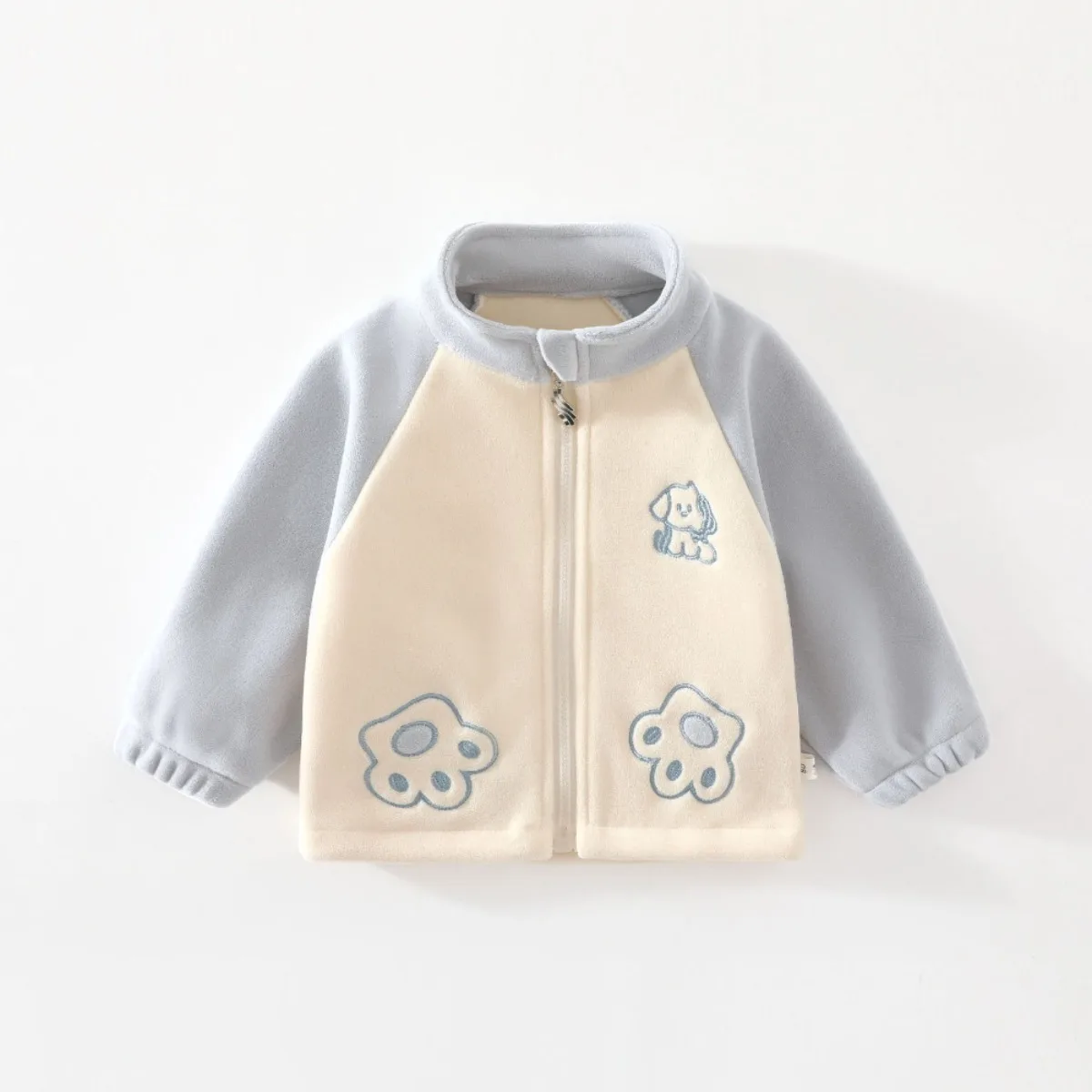 Baby Zip-up Jacket Mock Neck Fleecce Thermal Outerwear Cartoon Embroidery Soft Infant Coat for Boys Girls 5M-3T Autumn Winter